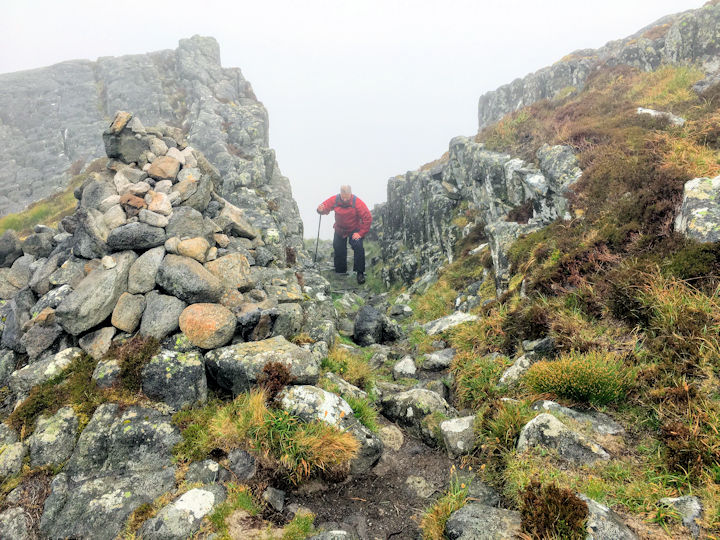 Steve at the An Sgurr gap, Photo by Andy Burton