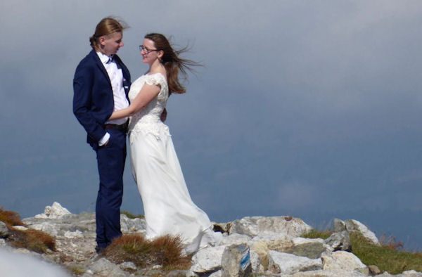 Bride and Groom on the ridge! Photo by Ed Bramley